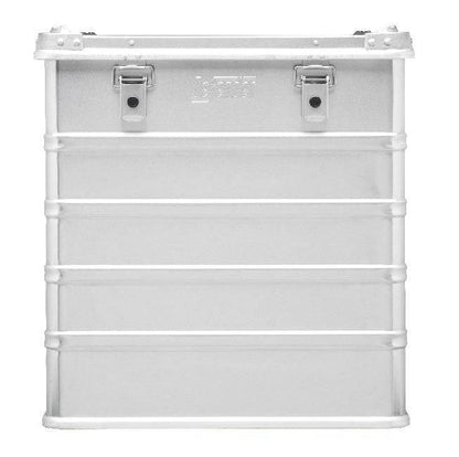 The Defender KA74-008 is a rectangular, silver metal 175L case featuring two front latches and horizontal reinforcement ridges.