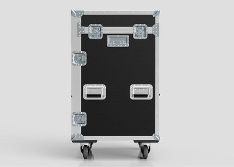 The Dressing Room & Pitchside Medical Case | Mobile First Aid Trolley is a black and silver wheeled case with metal reinforcements and handles, shown upright against a plain light background.