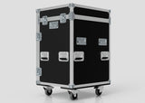 The Dressing Room & Pitchside Medical Case | Mobile First Aid Trolley is a durable black and silver wheeled case with metal handles and latches, ideal for transporting equipment or serving as a mobile first aid trolley for sports medicine.