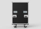 The Dressing Room & Pitchside Medical Case | Mobile First Aid Trolley is a large black rectangular unit with metal edges, four metal handles, and caster wheels, shown against a plain light background.