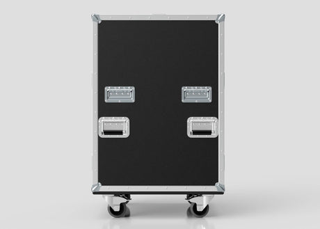 The Dressing Room & Pitchside Medical Case | Mobile First Aid Trolley is a large black rectangular unit with metal edges, four metal handles, and caster wheels, shown against a plain light background.