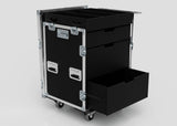 The Dressing Room & Pitchside Medical Case | Mobile First Aid Trolley features sturdy metal edges, secure latches, open-top compartments, a partial drawer, and caster wheels—perfect for sports medicine or emergency care on the move.