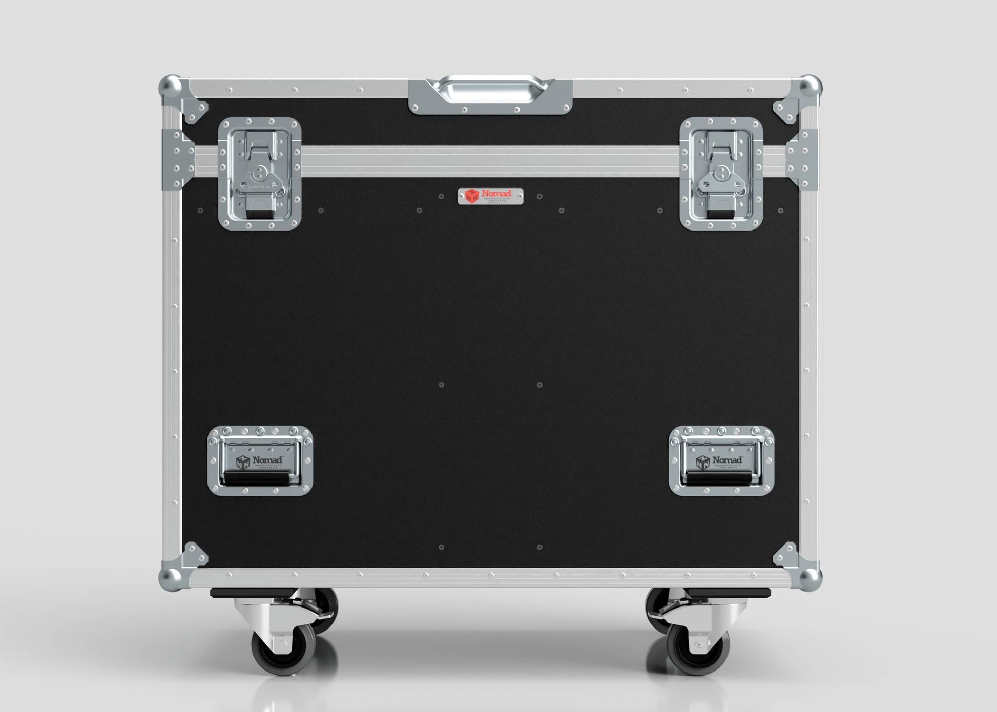 The Dual Prolight Hybrid 300IP is shown in a black and silver hard case with metal reinforcements, latches, and handles, on four caster wheels; its external dimensions are 1025 x 600 x 930 mm, set against a plain light background.