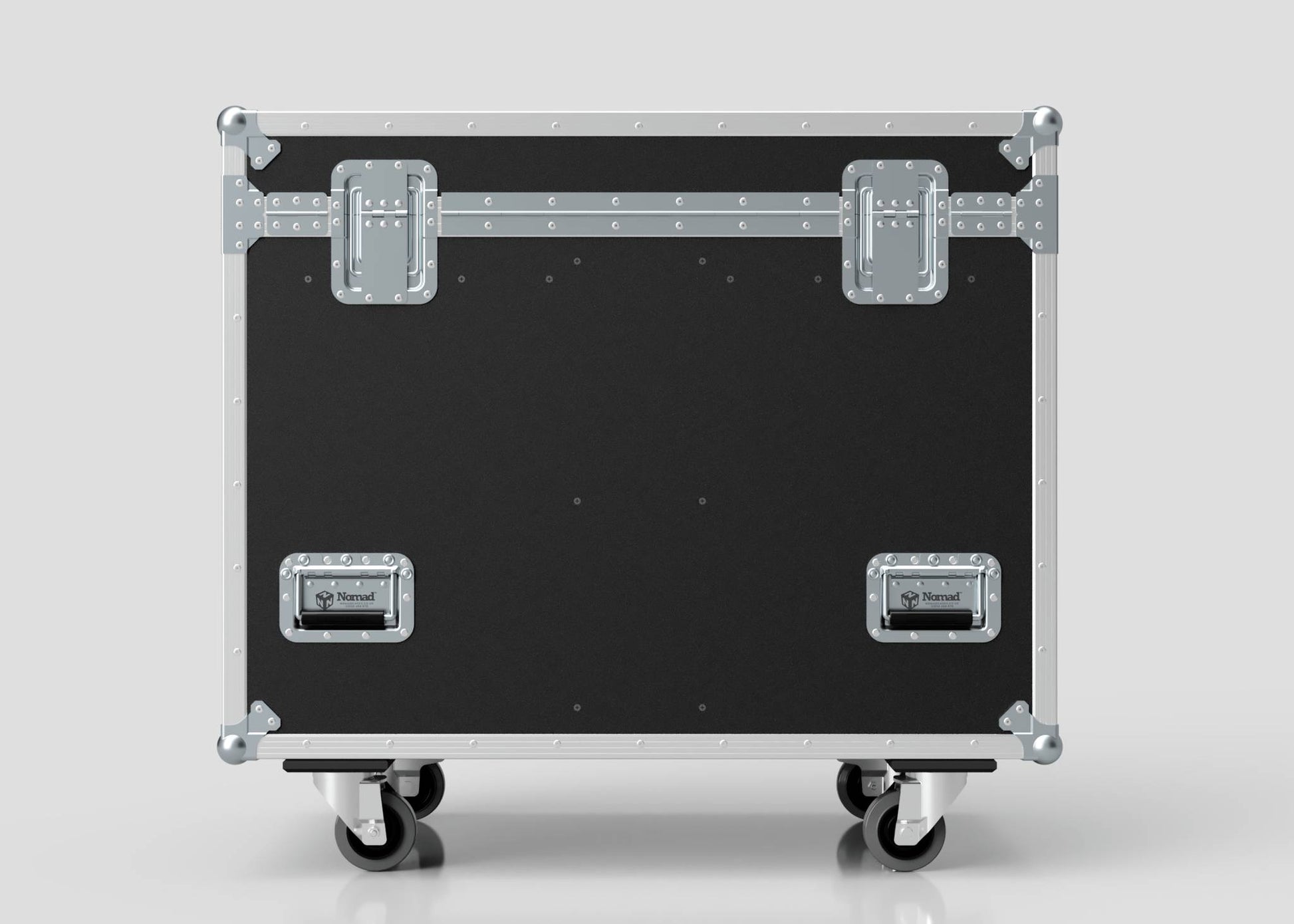 The Dual Prolight Hybrid 300IP is a large black road case with metal reinforcements, top handles, two latches, and caster wheels. Its external dimensions are 1025 x 600 x 930 mm, shown against a plain light background.