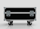 The Epsom L1000 & 20K Projector Case is a black rectangular flight case with metal reinforcements, handles, four caster wheels, and external dimensions of 1008 x 724 x 565 mm, shown against a plain background.