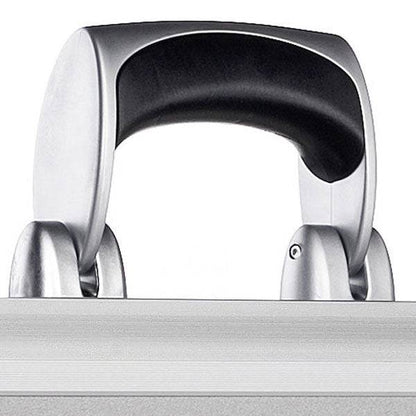 A close-up of the Exclusive 93500's metallic handle with a black ergonomic grip, shown retracted on its aluminium frame case.