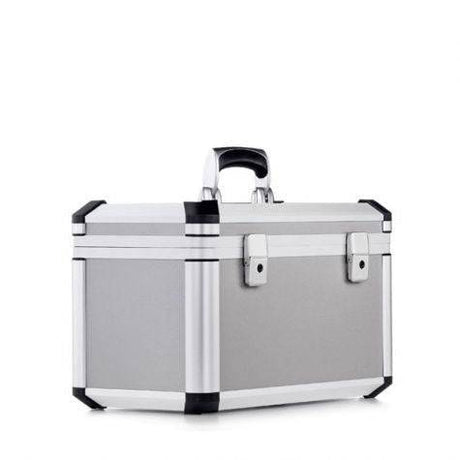 The Exclusive 93500 is a silver aluminium frame case featuring black corner reinforcements and an ergonomic handle, displayed against a plain white background.