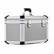 The Exclusive 93500 is a compact silver aluminium case with black reinforced corners, an ergonomic top handle, secure front metal latches, and custom CNC foam fittings for item protection.