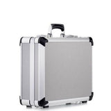 The Exclusive 93800 (445 x 340 x 150) features a high-quality silver aluminium frame, black reinforced corners, and a metal handle, standing upright on a white background—an exclusive AEX design.