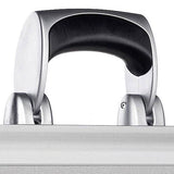 Close-up of the Exclusive 93800 (445 x 340 x 150) featuring a high-quality metallic handle with a black grip mounted on a silver aluminium hard-shell frame.