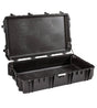 The Explorer 10826 is a large, hard-shell black watertight case shown open with an empty interior, secure lid latches, and locking loops for extra security.