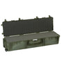 The Explorer 13527 is an olive green hard-shell rifle case with interior foam padding, shown open with the lid raised; this corrosion-proof case provides long-lasting protection for your equipment.