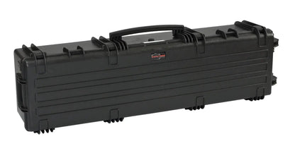 The Explorer 13527 is a long, black hard-shell carrying case with stainless steel reinforced latches, a handle, and a waterproof design for securely transporting equipment or instruments.