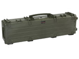 The Explorer 13527 is a hard-shell, olive green waterproof storage box with a handle and secure latches, ideal for transporting long items like rifles or equipment.