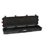 The Explorer 15416 is a black hard-shell waterproof case with a hinged lid, secure latches, handle, and stainless steel reinforced manual pressure release valve, shown open to reveal its empty interior.