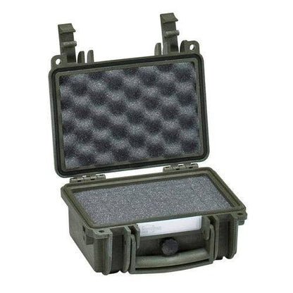 The Explorer 1908 is a small hard-shell waterproof case with an open lid, custom foam interior for cushioning, and secure latches for closure.