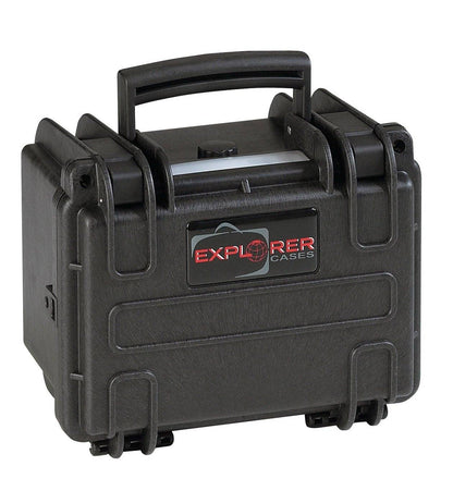 The Explorer 1913 is a black hard-shell corrosion proof case with a handle, secure latches, and a red and white waterproof label on the front.