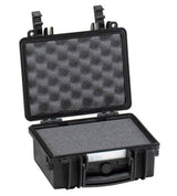 The Explorer 2209 is a compact black waterproof case with an open lid, showcasing its custom foam interior for secure storage.