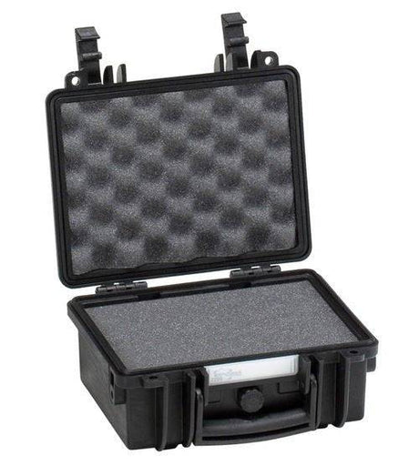 The Explorer 2209 is a compact black waterproof case with an open lid, showcasing its custom foam interior for secure storage.