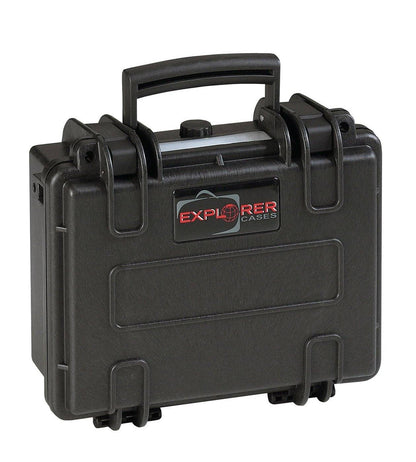 The Explorer 2209 is a black hard-shell waterproof case with a handle, latches, manual pressure release valve, and Explorer Cases logo on the front.