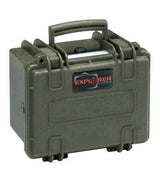 The Explorer 2214 is a green, hard-shell waterproof case featuring a handle, secure latches, corrosion-proof build, and a black and red Explorer Cases logo on the front.