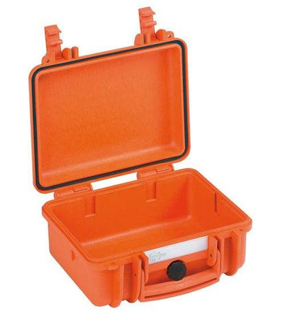 The Explorer 2712 is an open, empty orange hard plastic protective case with two latches, a handle, and space for a custom foam insert, displayed against a plain white background.