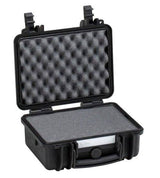 The Explorer 2712 is a black hard-shell custom foam case, open to reveal foam padding in the lid and base for secure storage and transport. Perfect for use with panel mounting brackets or waterproof labels.