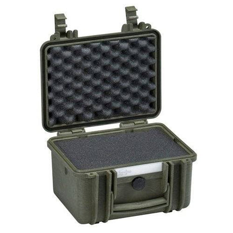 The Explorer 2717 is a compact, hard plastic waterproof case with an open hinged lid and a custom foam interior for cushioning and protecting your stored items.