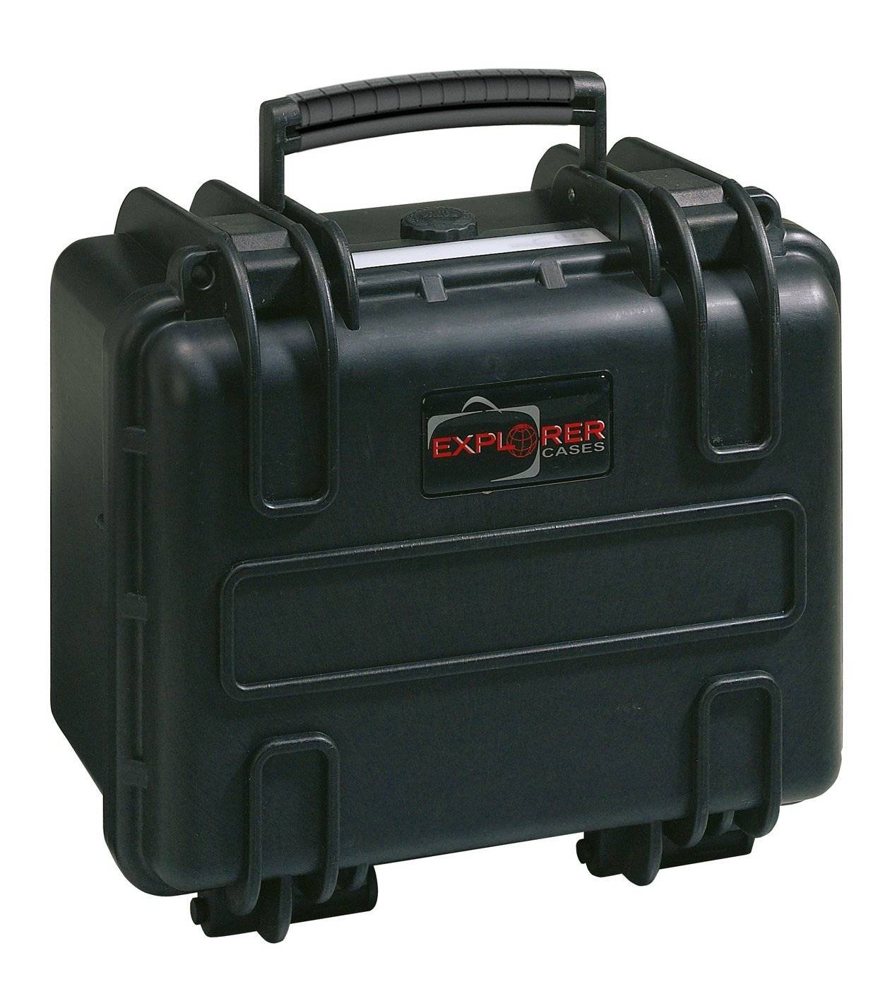 The Explorer 2717 is a black, hard-shell waterproof case with custom foam interior, handle, secure latches, and purge valve—ideal for safely storing and transporting sensitive equipment.