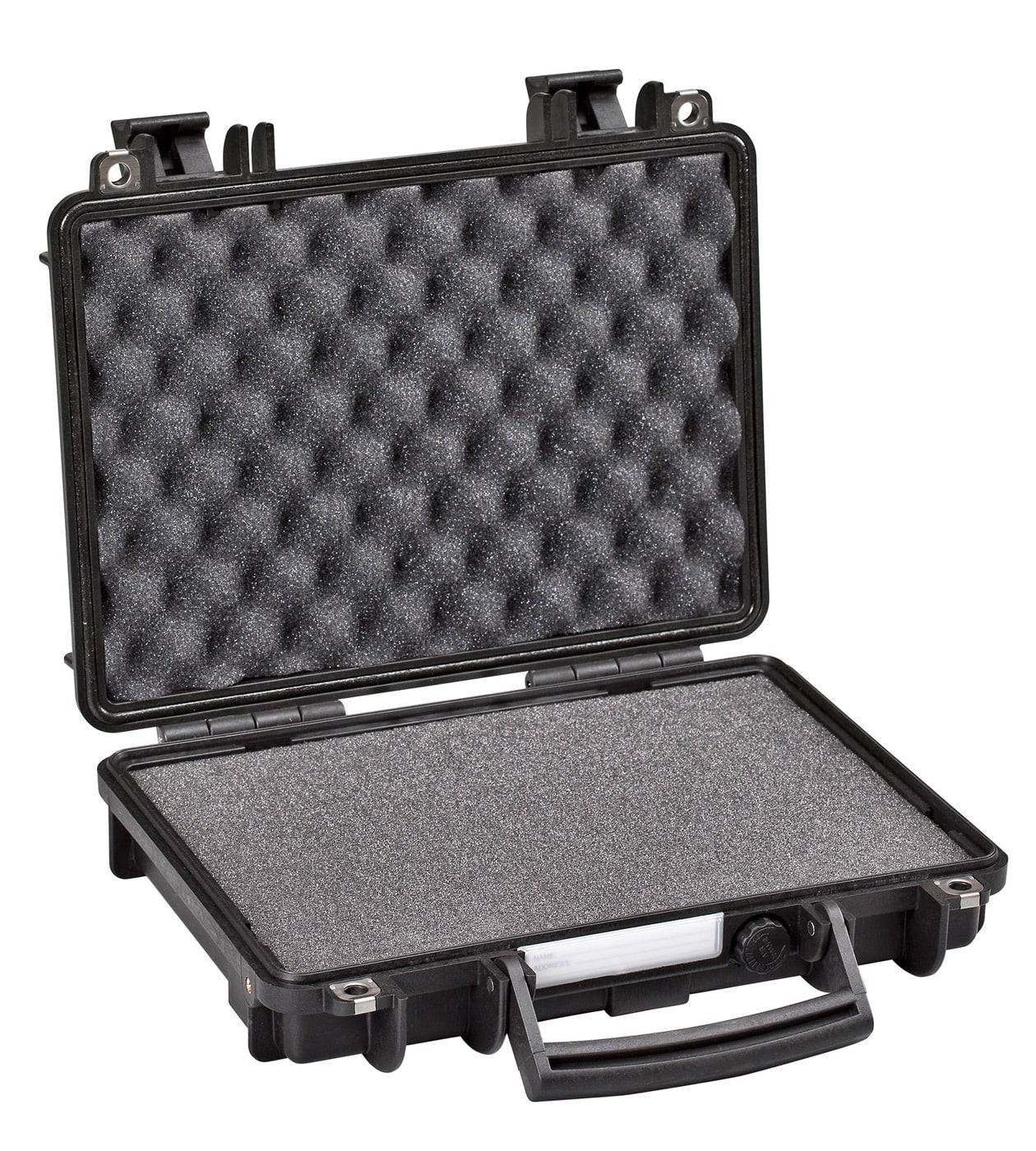 The Explorer 3005 is a black hard-shell carrying case with egg-crate foam padding inside, shown open for a view of its protective interior and watertight gear protection.