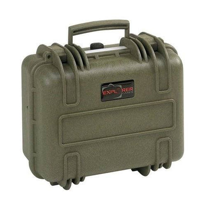 The Explorer 3317 is an olive green hard-shell waterproof case featuring a handle, secure latches, and a pressure release valve, with "Explorer Cases" branding on the front.