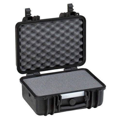 The Explorer 3317 is a black hard plastic waterproof case with custom foam interior, featuring egg crate foam in the lid and flat foam in the base, shown open.