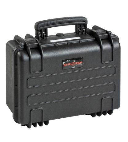 The Explorer 3818 is a black hard-shell waterproof case with a foam interior, handle, secure latches, and Explorer Cases branding on the front.