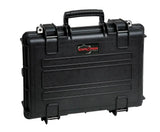 The Explorer 4209HL is a black hard plastic waterproof case with a handle, latches, corrosion-proof hinges, and a manual pressure release valve. "Explorer Cases" is labeled on the front.