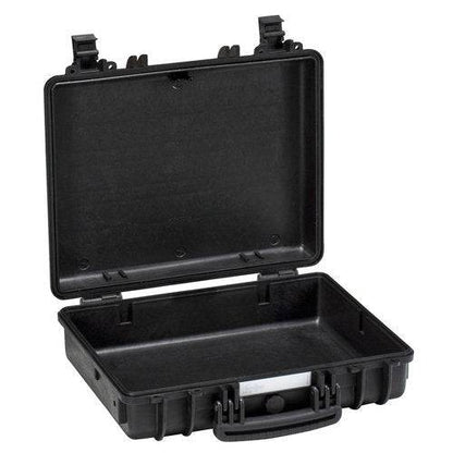 The Explorer 4412 is a black hard-shell waterproof case shown open with an empty interior, two jam-free latches on the lid, and a secure design ideal for protecting your valuables.