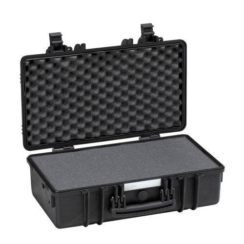 The Explorer 5117 is a black hard-shell waterproof case with an open lid, featuring a foam interior for cushioning and protecting sensitive items.