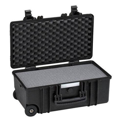 The Explorer 5122 is a black plastic waterproof case with wheels and a foam interior for added protection.