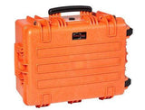 The Explorer 5326 is an orange, hard-shell waterproof case with corrosion-proof hinges, a black handle, reinforced corners, secure latches, and a rectangular label on the front.