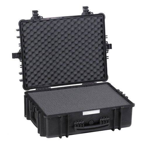 The Explorer 5822 is a black hard-shell waterproof case featuring foam padding, shown open with the lid upright and the empty foam interior visible.