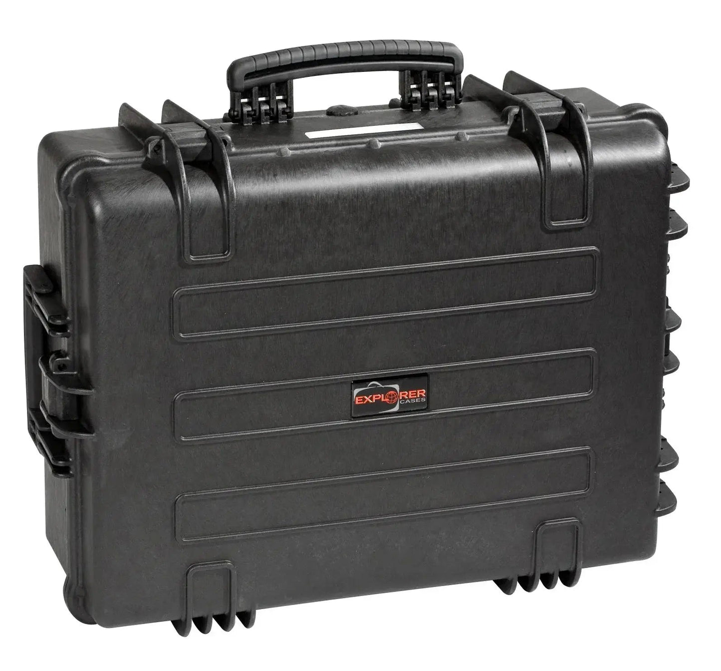 The Explorer 5822 is a black hard-shell waterproof case with a handle, secure latches, a foam interior, and "Explorer Cases" labeled on the front.