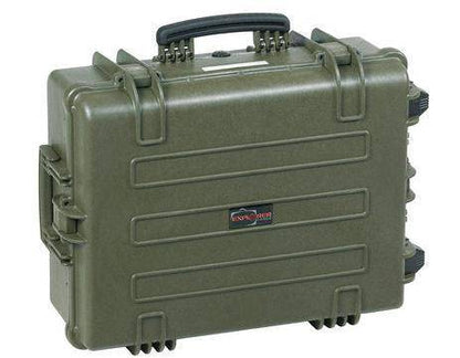 The Explorer 5823 is a green hard-shell waterproof case with a handle, secure latches, and a foam interior to safely transport sensitive equipment.