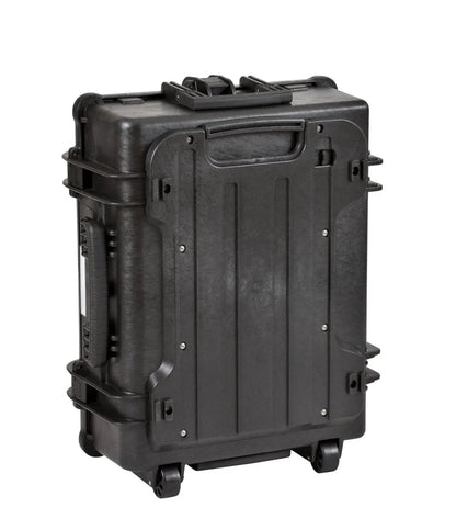The Explorer 5823 is a black hard-shell waterproof rolling case with side and top handles and wheels, shown upright against a plain white background.