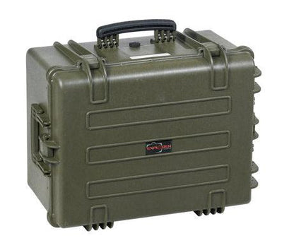 The Explorer 5833 is an olive green hard-shell waterproof case with a top handle, side latches, and a custom foam interior for extra protection.