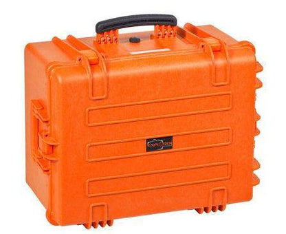 The Explorer 5833 is a sturdy rectangular orange waterproof case with a black handle, secure latches, and a custom foam interior for protective storage and transport.