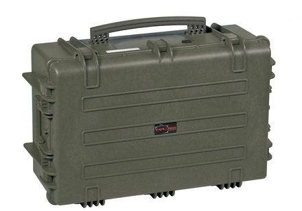 The Explorer 7630 is an olive green hard-shell waterproof case featuring a top handle, secure latch system, and customizable foam interior for enhanced protection.