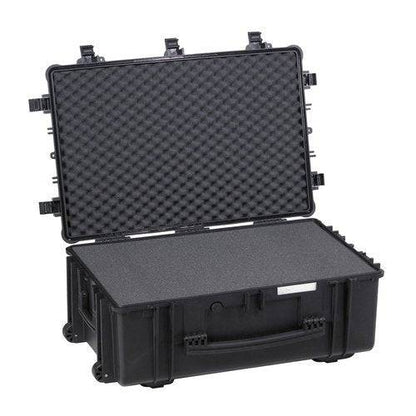 The Explorer 7630 is a black hard plastic waterproof case with a hinged lid, customizable foam interior, and secure latches, shown open on a white background.
