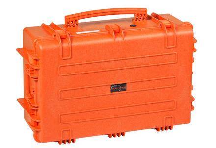 The Explorer 7630 is a bright orange waterproof case with a hard-shell exterior, secure latches, carry handle, and customizable foam interior, shown upright against a white background.