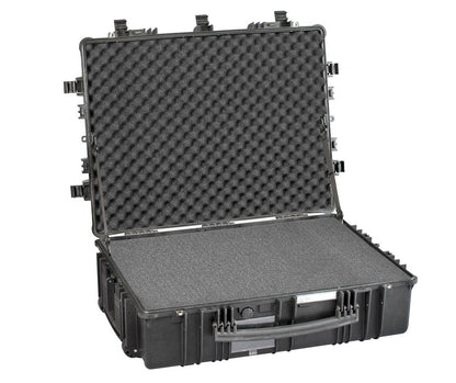 The Explorer 7726 is a black hard-shell polypropylene case with foam padding, shown open to reveal its empty interior—ideal for securely transporting equipment.