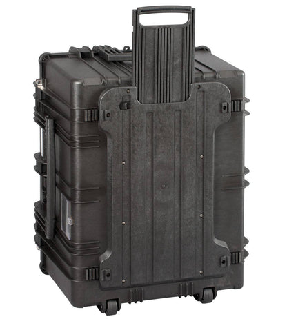 The Explorer 7745 is a large black hard-shell polypropylene case with a retractable handle and wheels, ideal for transporting equipment or tools.