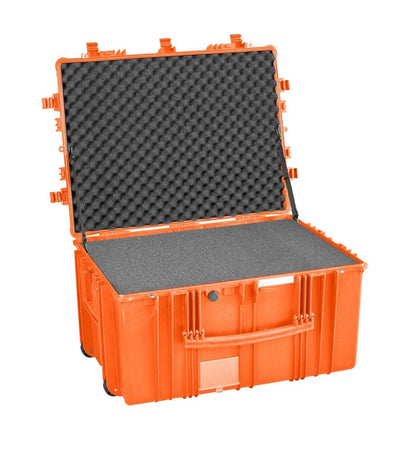 The Explorer 7745 is an open orange polypropylene case with foam padding, designed to protect and transport sensitive equipment safely.